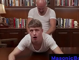 Hung Master bareback's boy over his desk @MasonicBoyz hot gay shower porn