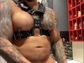 Big muscle latino guy squeezing his BBC so firm surpassing bathroom VIKTOR ROM china bathhouse gay porn