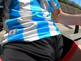 Bulging young man moans with pleasure in a public park jerking off in summer korean gay couple porn