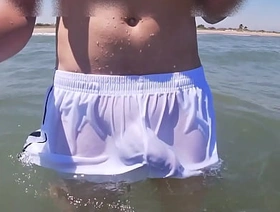 Beach people freak out when I get wet in shorts increased by thongs in the sea china gay porn star