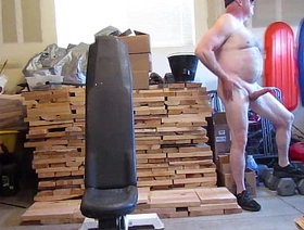 Naked and hard in the open garage. hot gay porn uncle