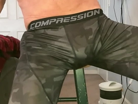 Distension groin with Massage Balls on Stool in Compression Pants gay hot guy porn