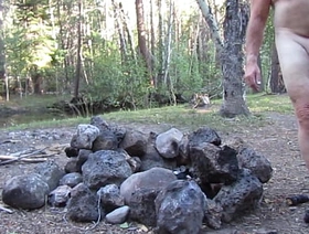 Unadorned at the fire pit and creek. hot sexy men cheerful porn